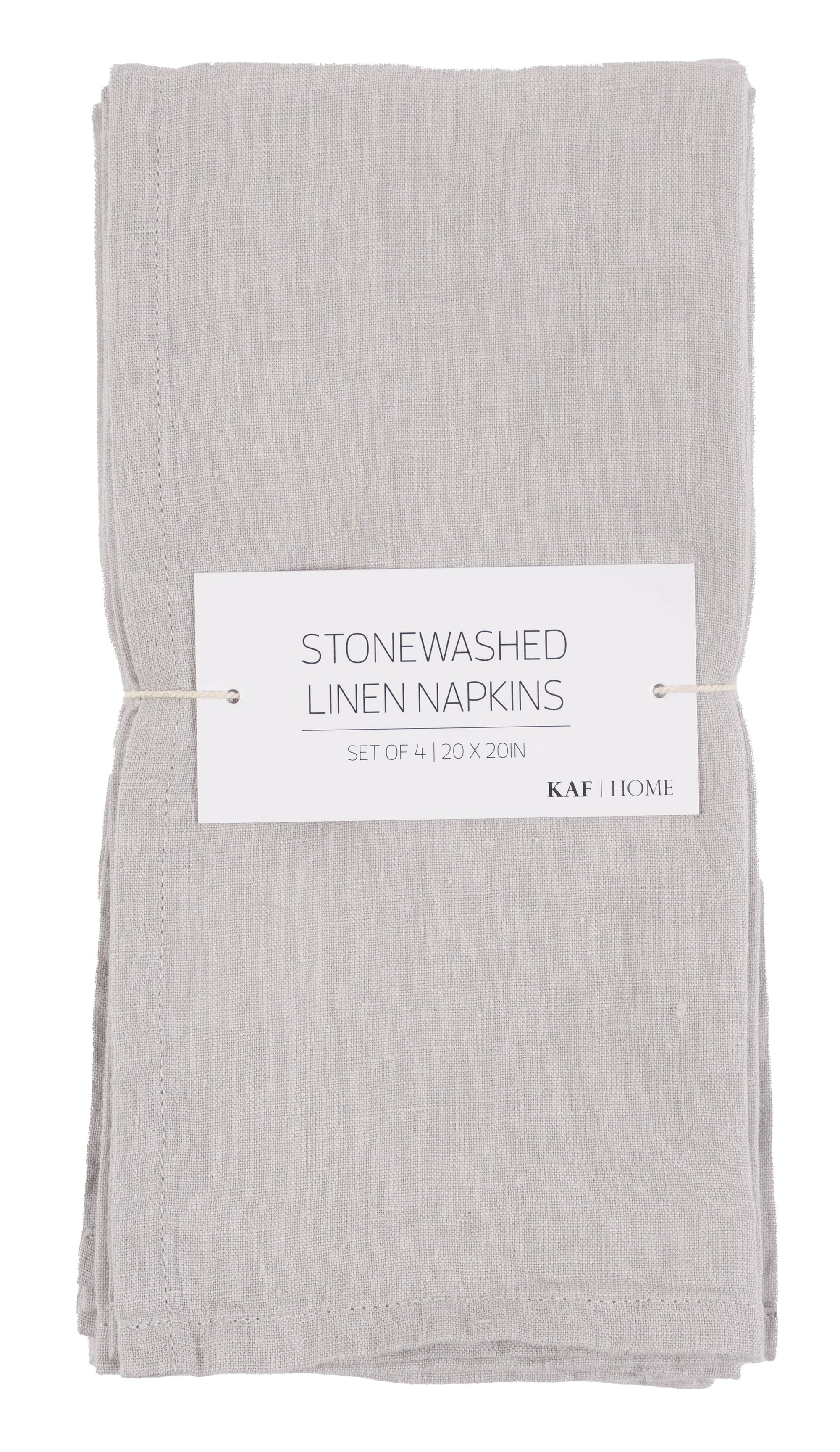 Verona 100%  Stone Washed Linen Napkins-Set Of 4, 20" x 20": Ivory