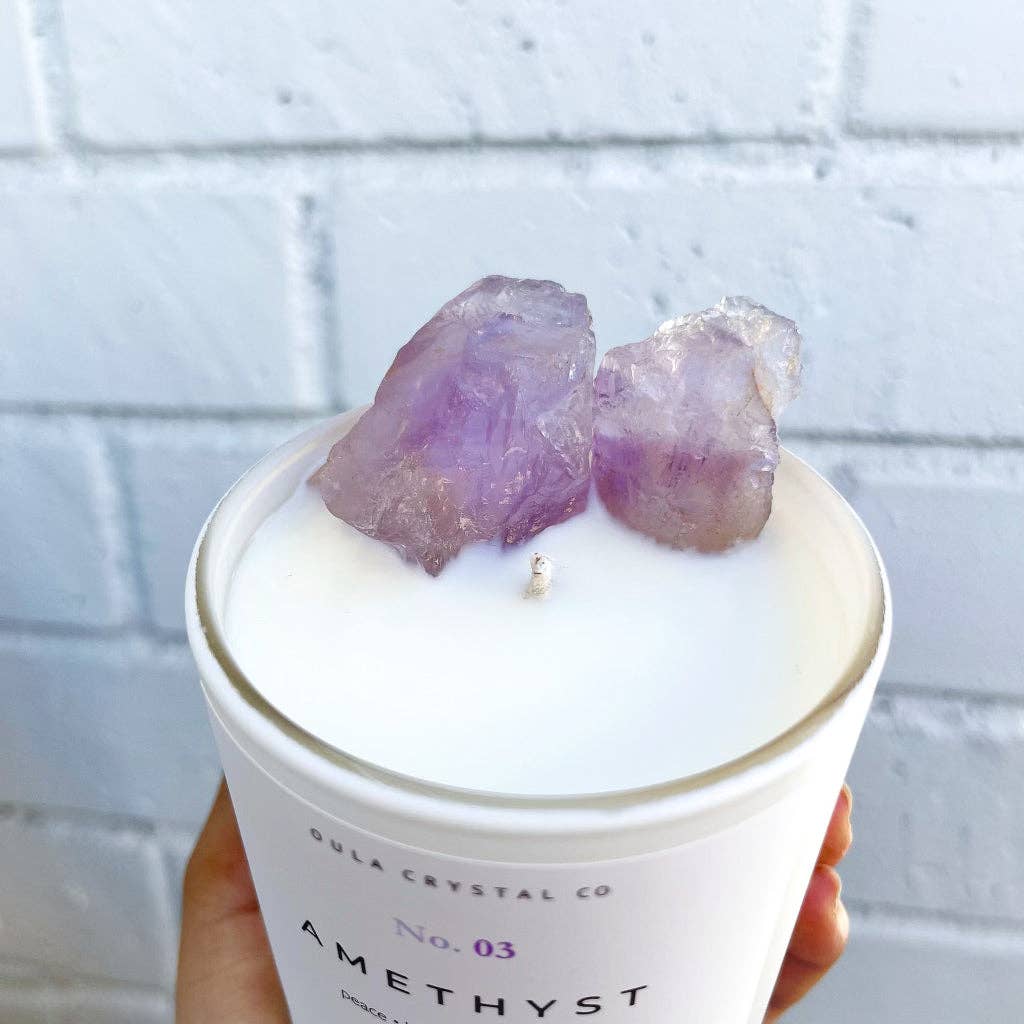Amethyst Crystal Candle · Crystal Infused · 8oz · Wholesale: Pink Lavender Clouds