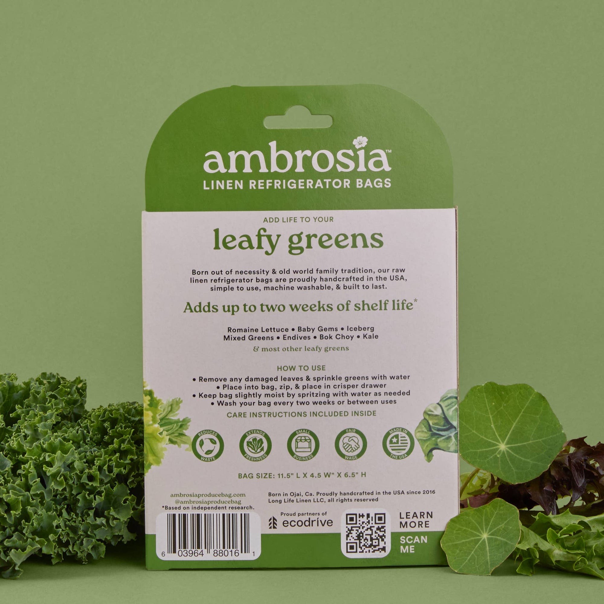 Ambrosia Linen Refrigerator Bag for Leafy Greens