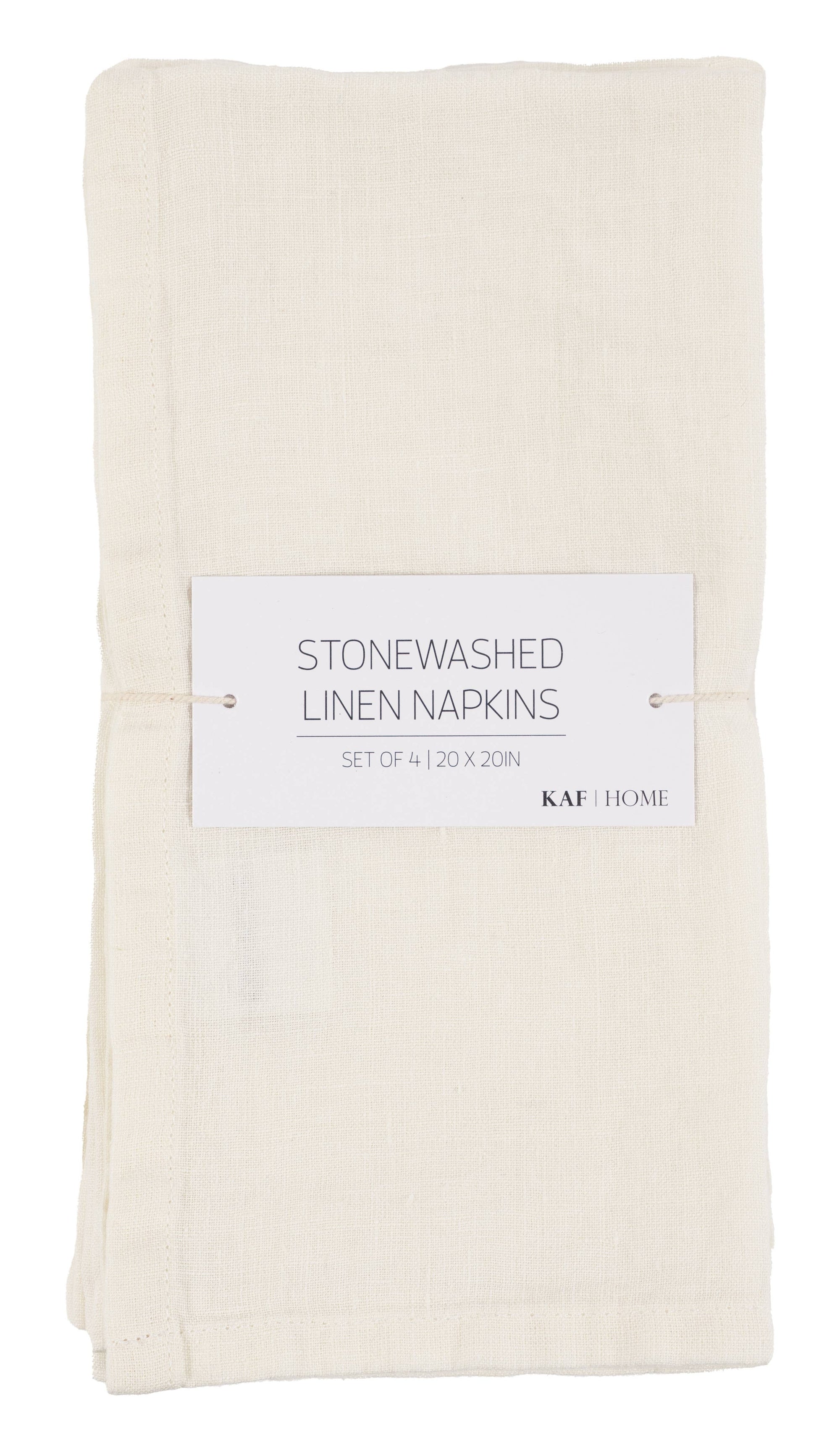 Verona 100%  Stone Washed Linen Napkins-Set Of 4, 20" x 20": Ivory