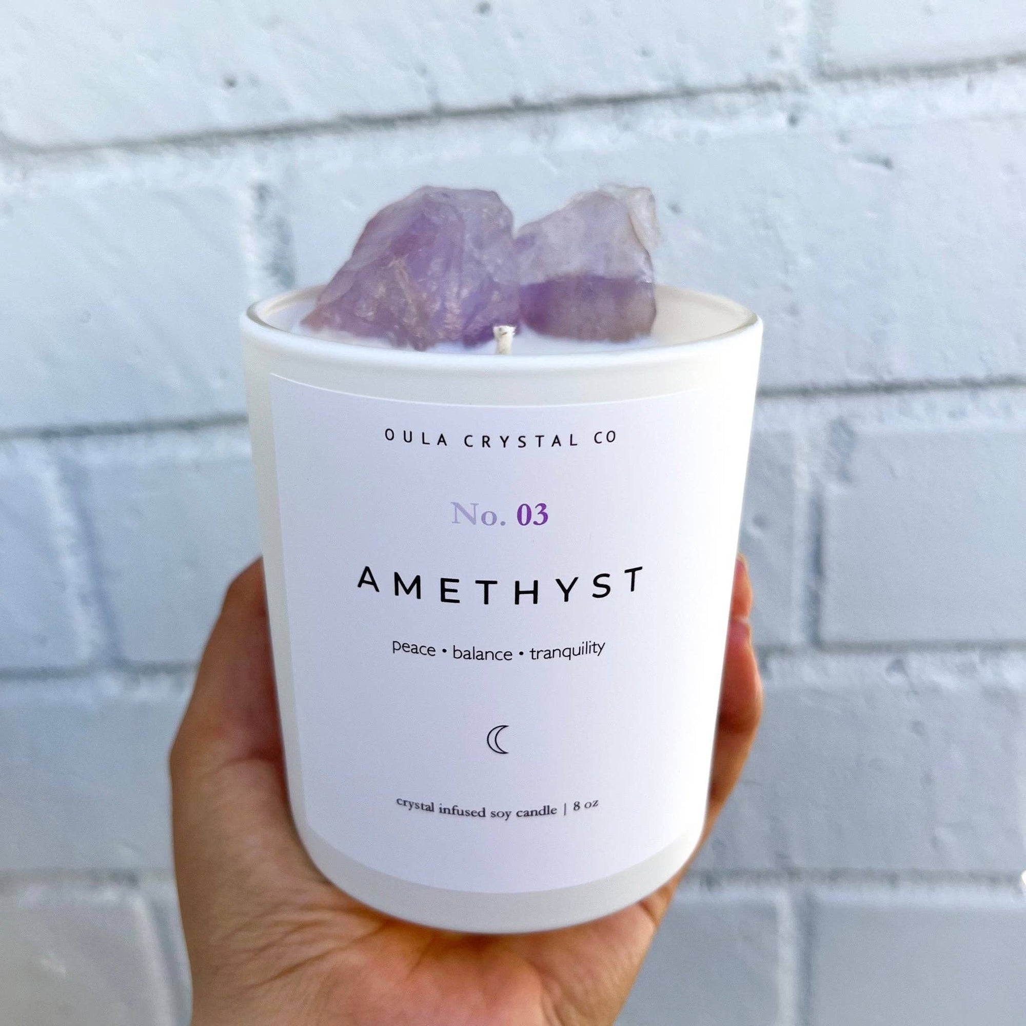 Amethyst Crystal Candle · Crystal Infused · 8oz · Wholesale: Pink Lavender Clouds