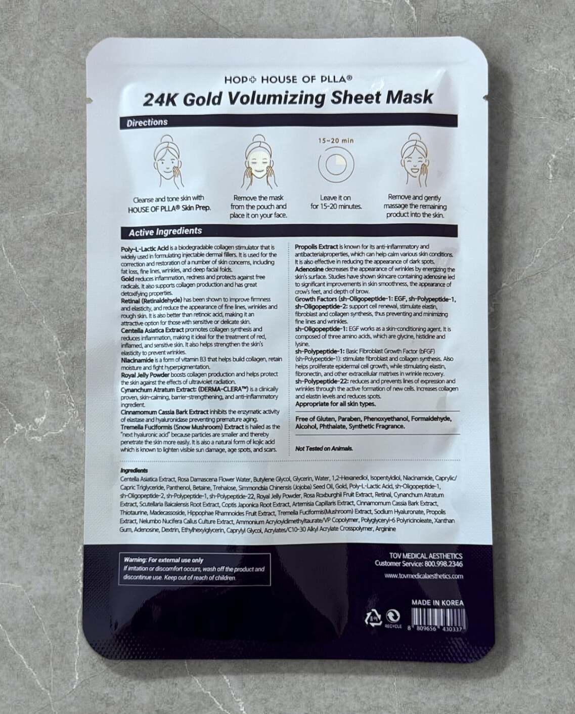 HOUSE OF PLLA® HOP+ 24k Gold Volumizing Sheet Mask 5pc/Box