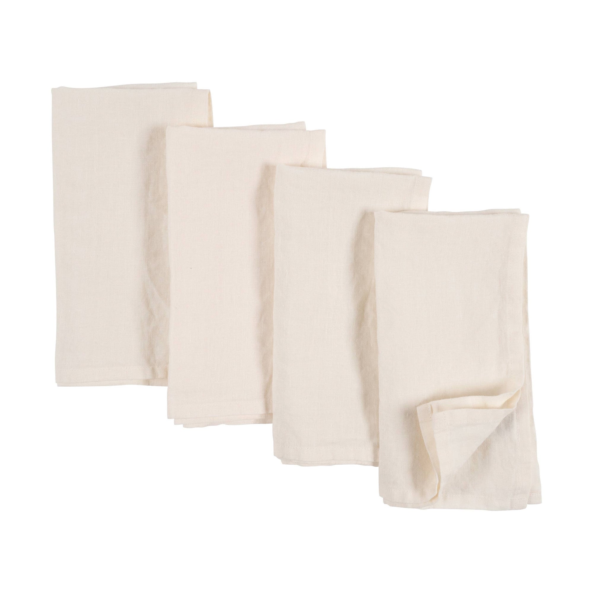 Verona 100%  Stone Washed Linen Napkins-Set Of 4, 20" x 20": Ivory