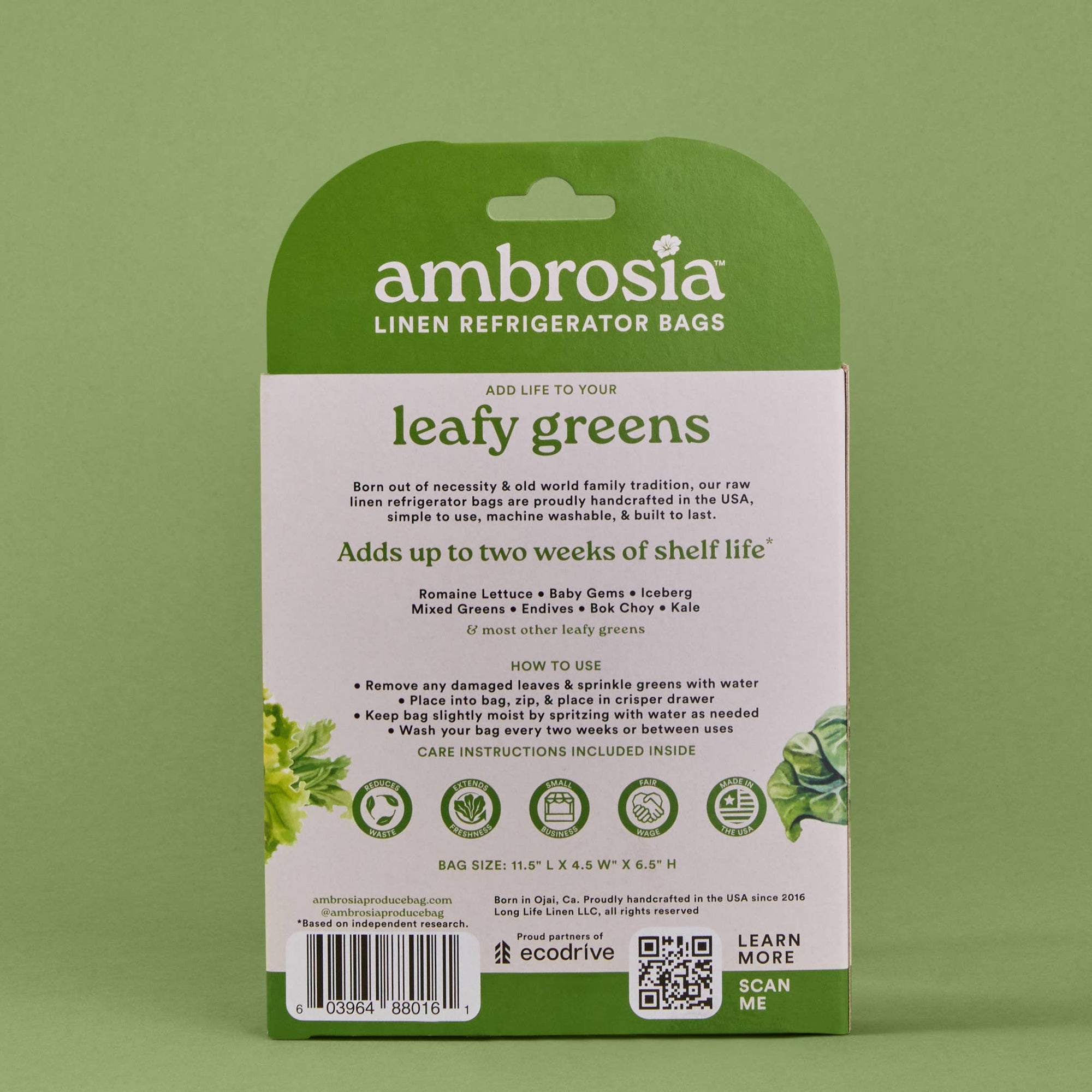 Ambrosia Linen Refrigerator Bag for Leafy Greens