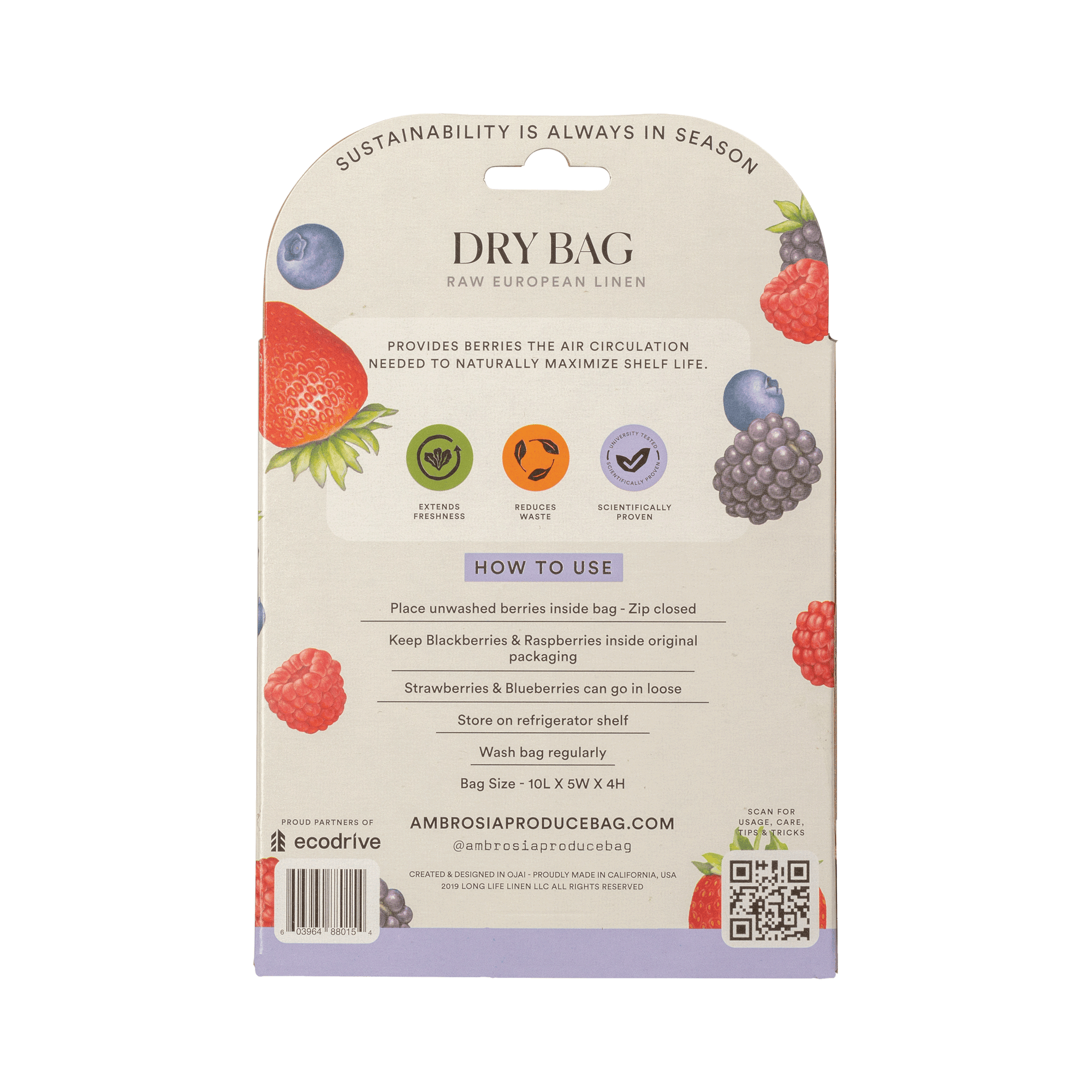 Ambrosia Linen Refrigerator Bag for Berries