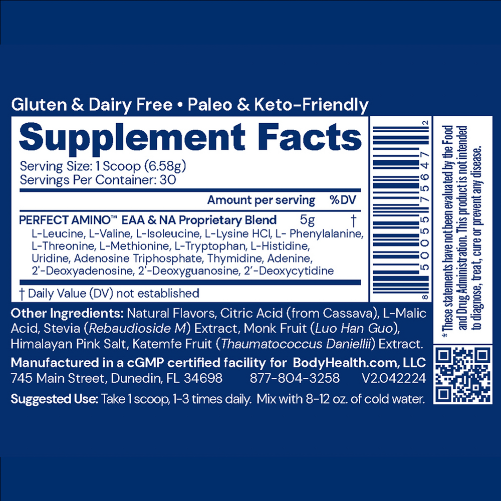 PerfectAmino Powder supplement facts label