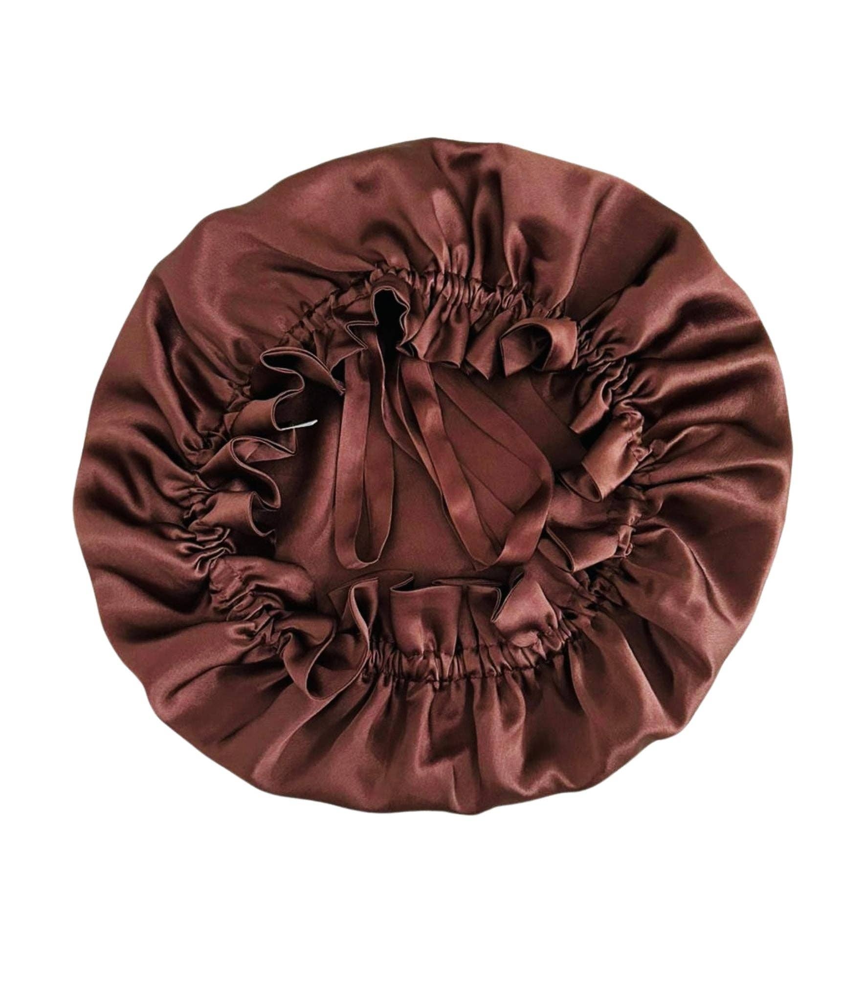 100% Mulberry Silk Adjustable Double Layered Caps Bonnets: Brown