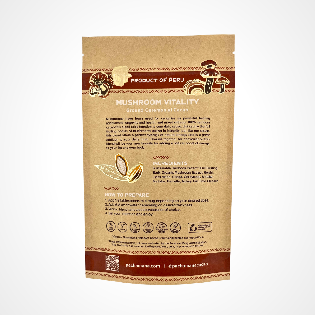 Mushroom Vitality (Ground Cacao) Drinking Chocolate Blend: 8 oz.