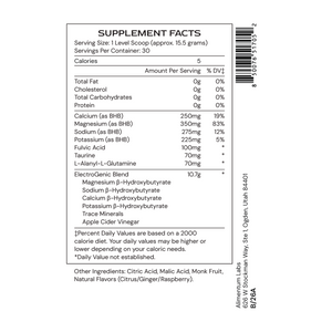 ElectroGenic supplement facts label