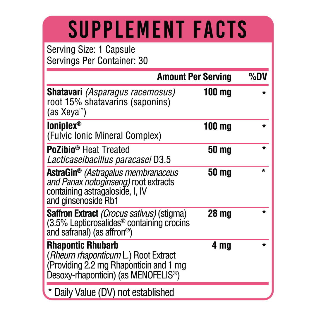 HERgevity Balance supplement facts panel