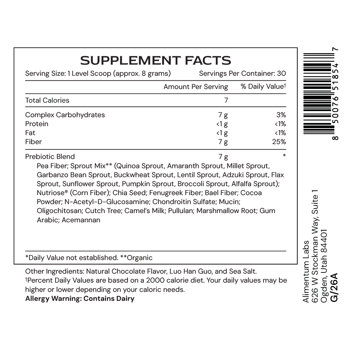 Metabolic Superfood supplement facts label