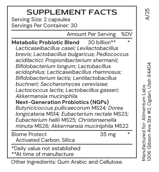 Metabolic µBiomic supplement facts label