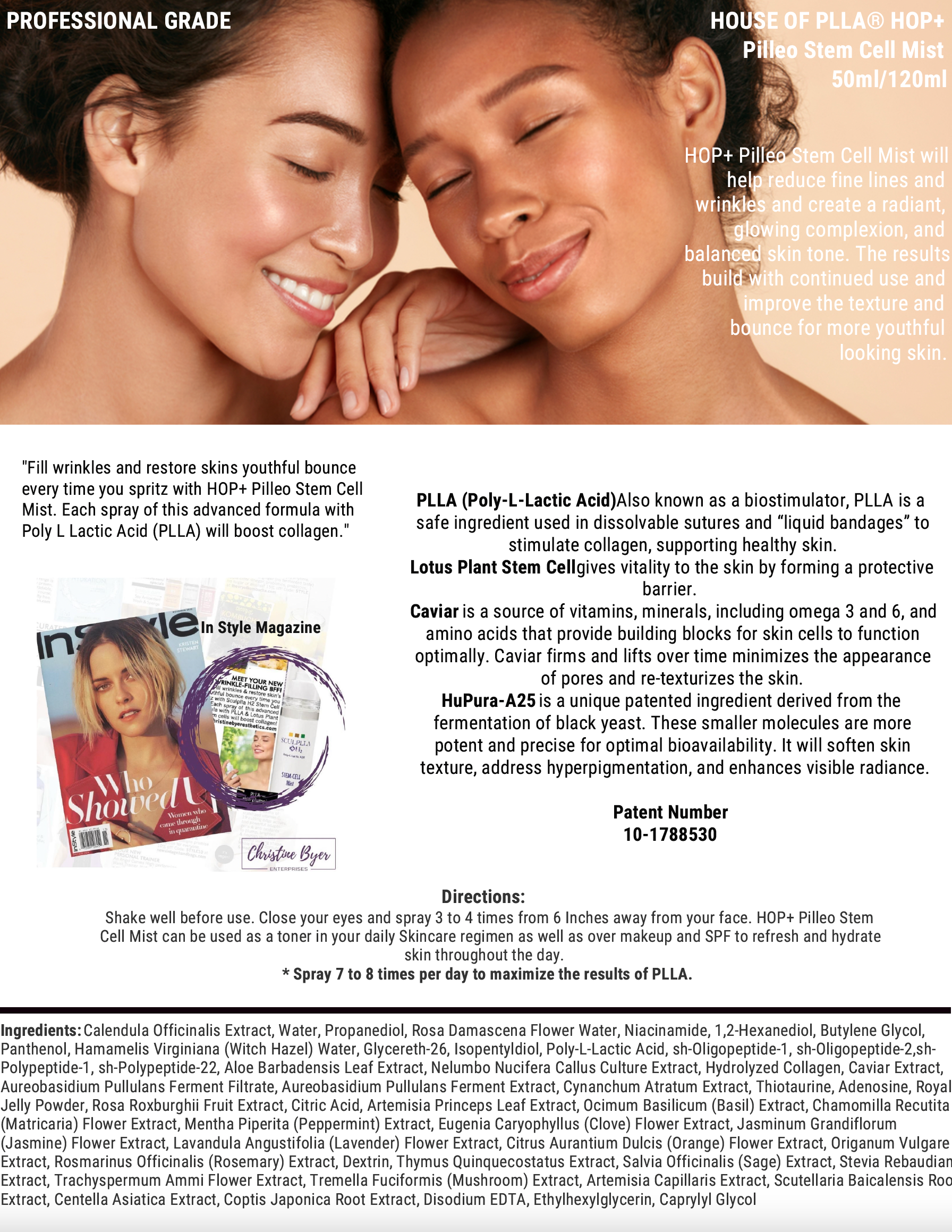 HOP+ Pilleo Stem Cell Mist ingredient overview