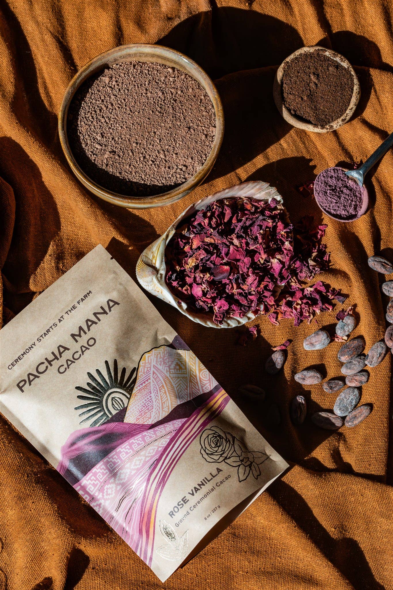 Rose Vanilla | Ground Ceremonial Cacao : 8 oz. Bag